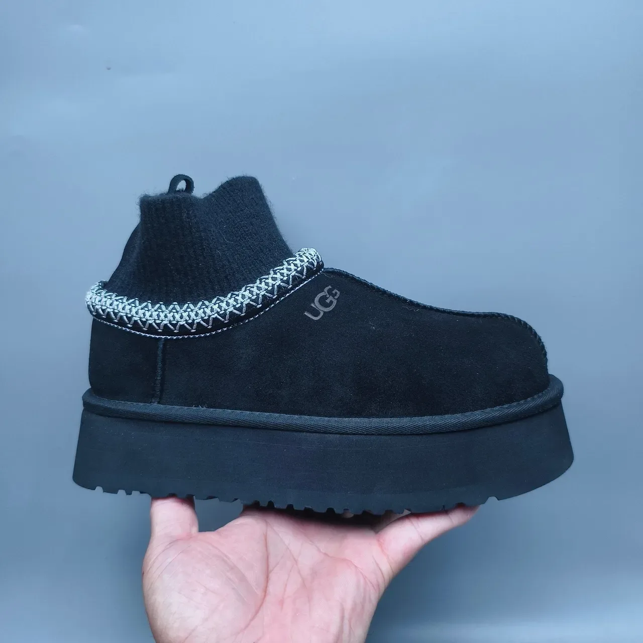 UGG Botas de Nieve Negro Gris Suela Plataforma Forro Tejido 2
