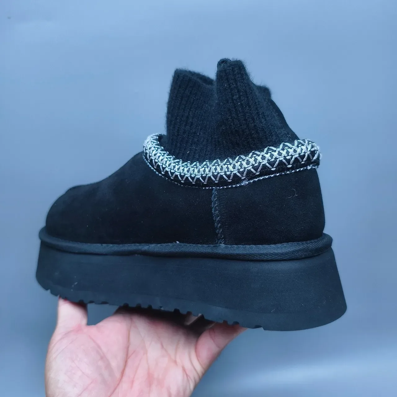 UGG Botas de Nieve Negro Gris Suela Plataforma Forro Tejido 4