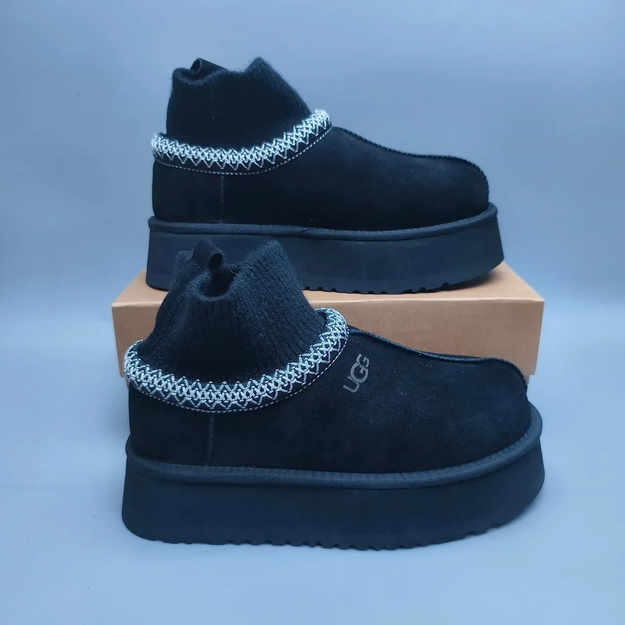 UGG Botas de Nieve Negro Gris Suela Plataforma Forro Tejido 5