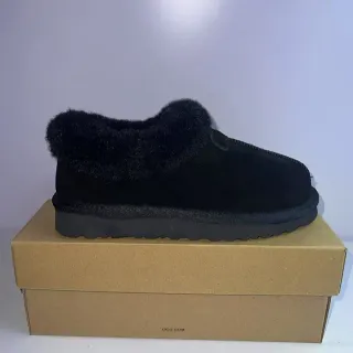 UGG Black Plush Shearling Collar Suede Upper Slippers