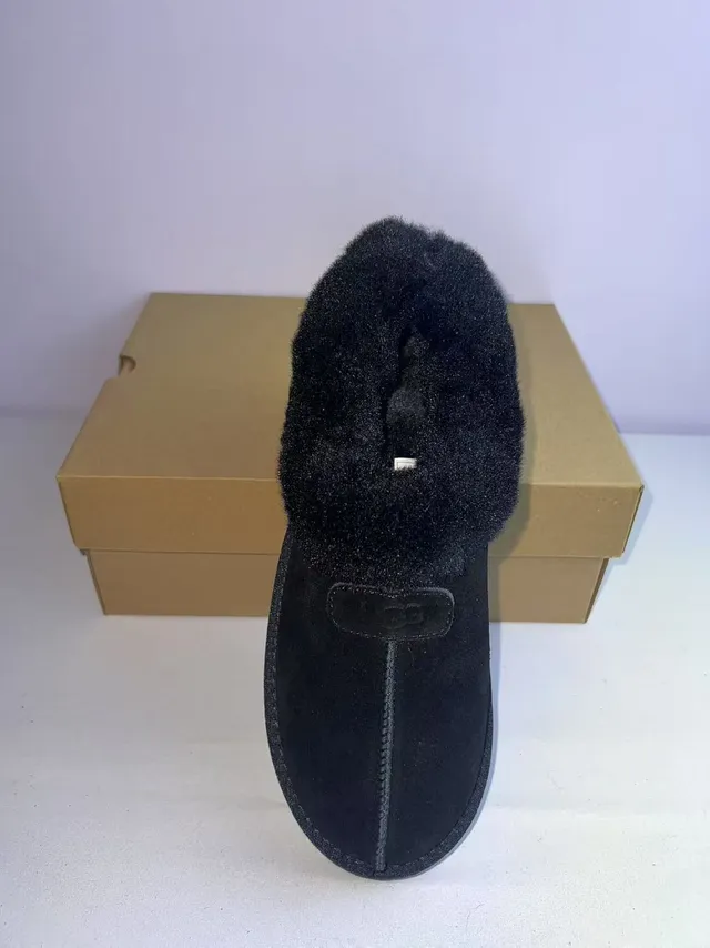 UGG Black Plush Shearling Collar Suede Upper Slippers 3