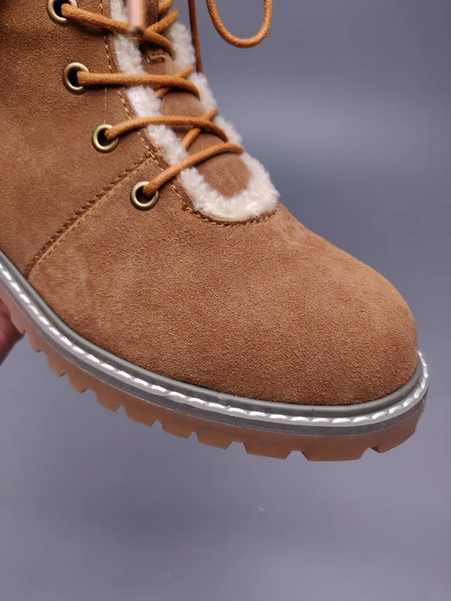 UGG Brown Beige Suede Upper Shearling-Lined Collar Ankle Boots 7