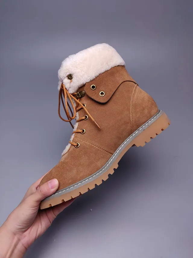 UGG Brown Beige Suede Upper Shearling-Lined Collar Ankle Boots 8