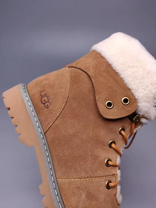 UGG Brown Beige Suede Upper Shearling-Lined Collar Ankle Boots 9