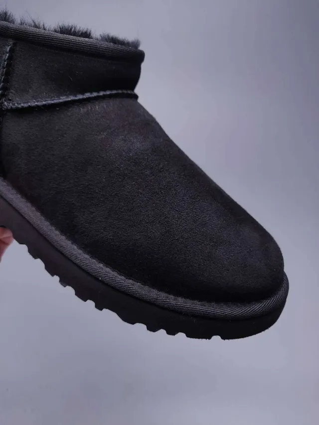 UGG Classic Mini Black Suede Shearling-Lined Snow Boots 2