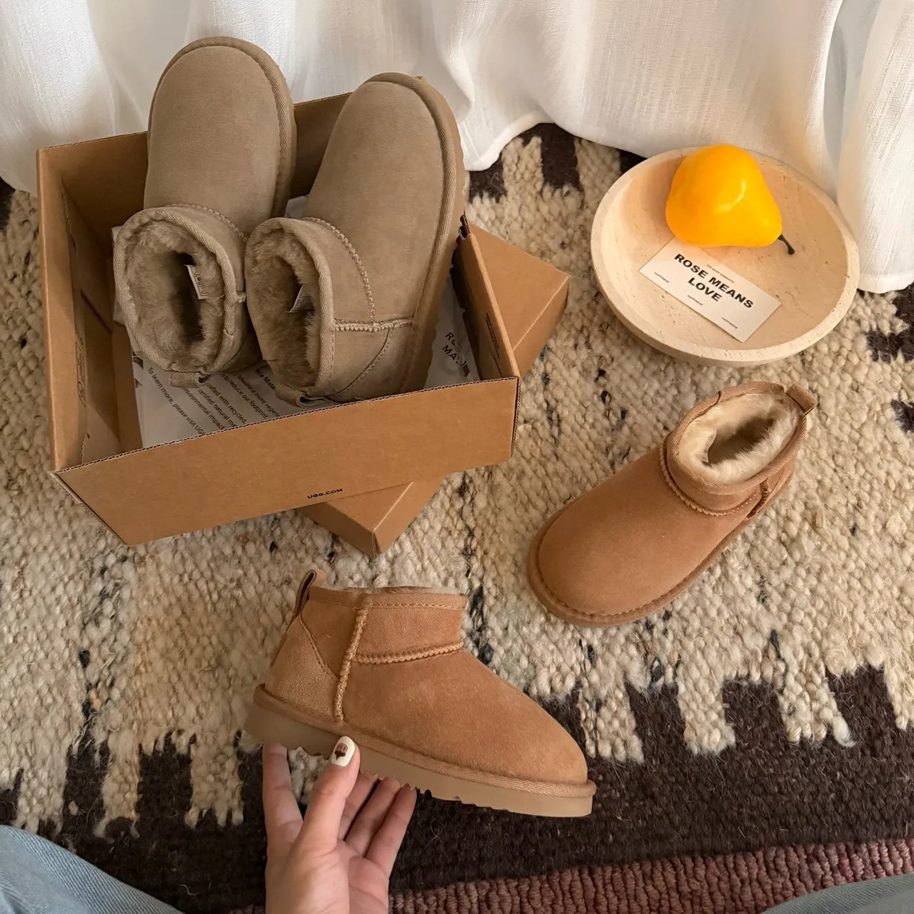UGG Classic Mini Tan Suede Shearling-Lined Snow Boots 3