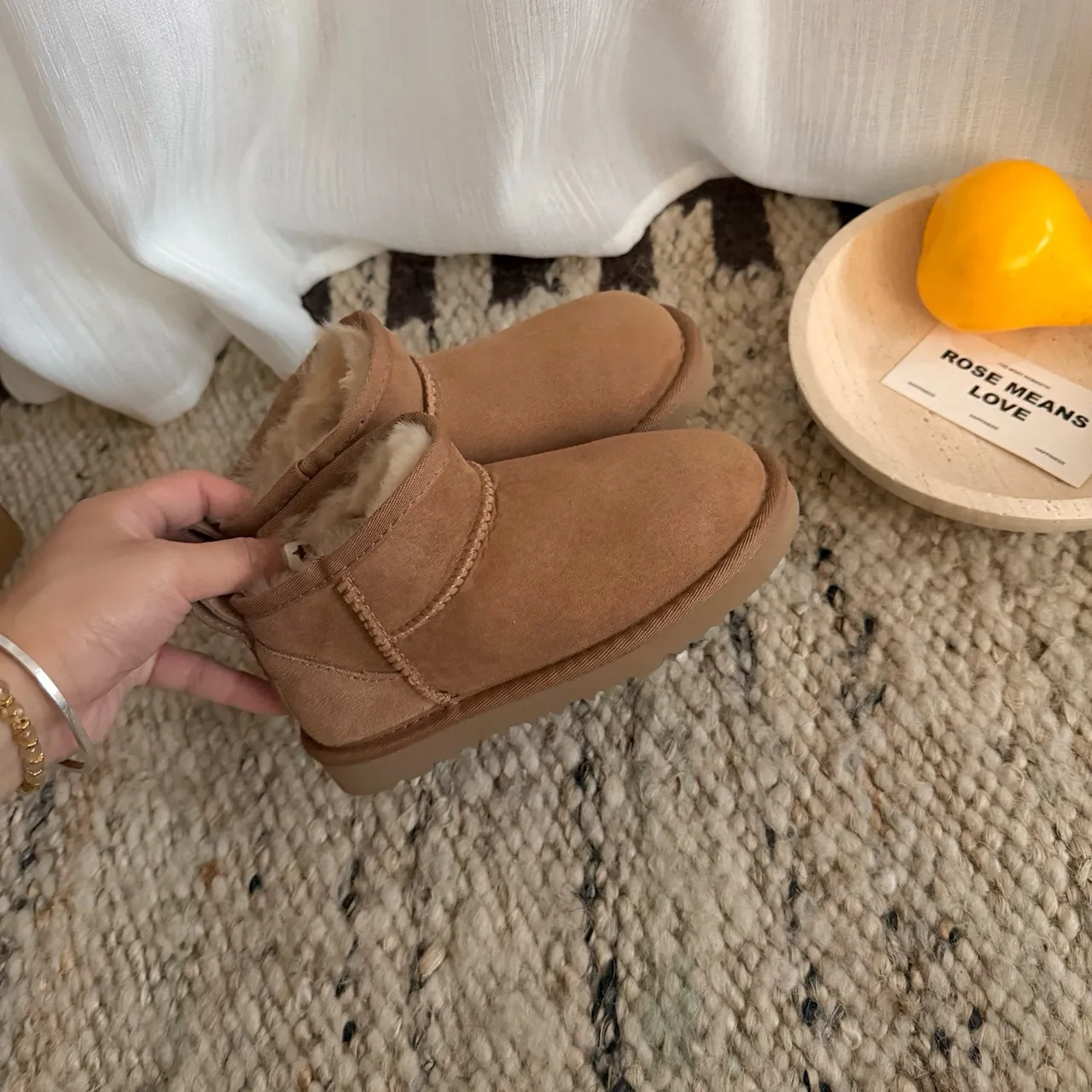 UGG Classic Mini Tan Suede Shearling-Lined Snow Boots 9