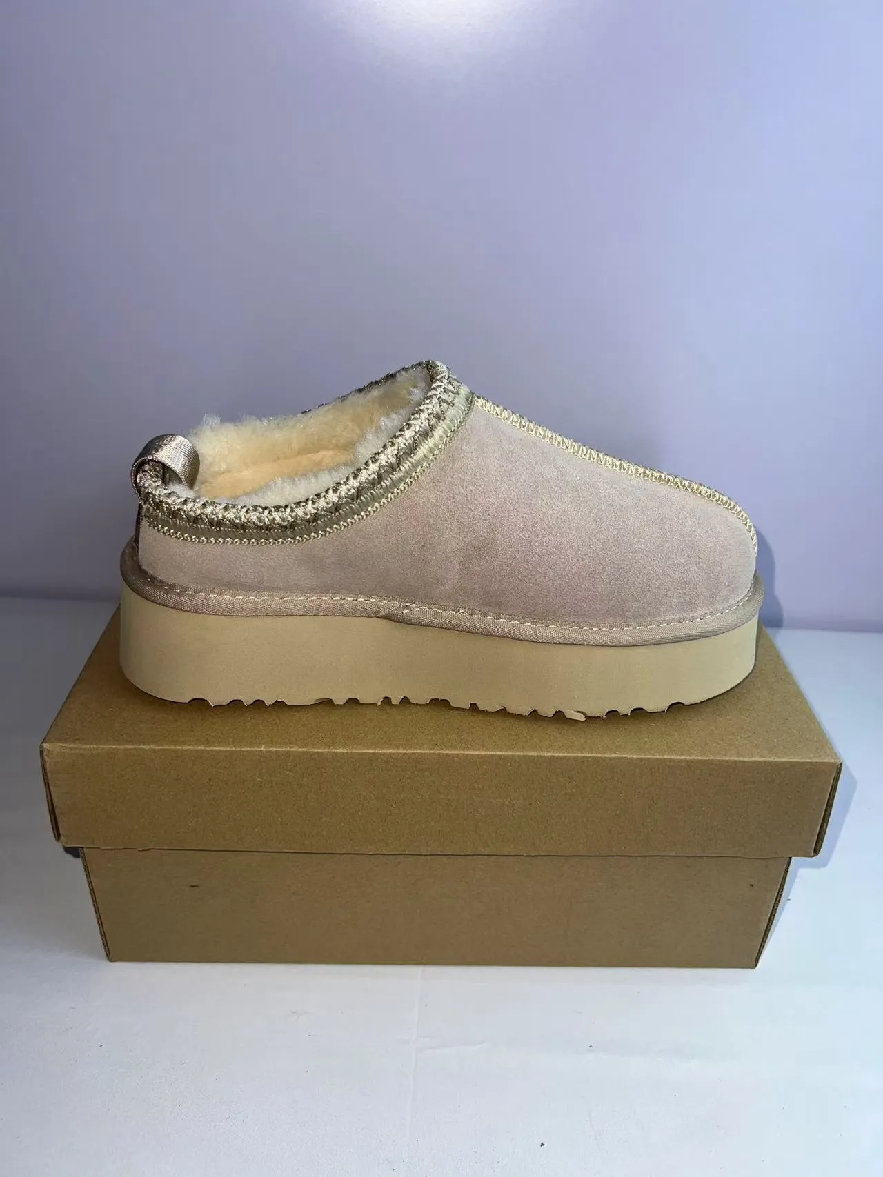 UGG Tasman Beige Gold Platform Sole Shearling-Lined Casual Shoes 2