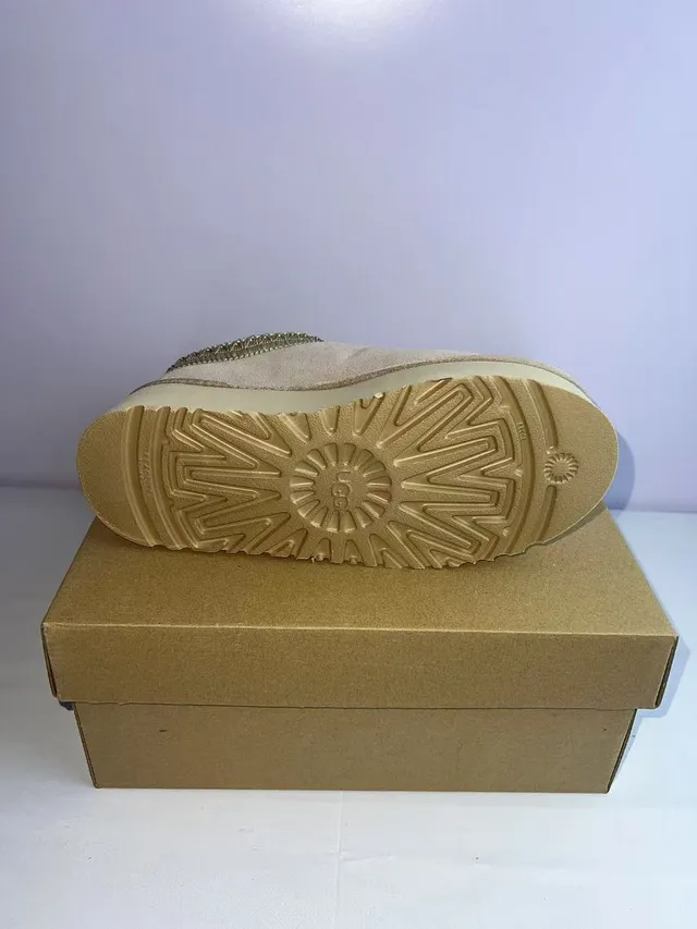 UGG Tasman Beige Gold Platform Sole Shearling-Lined Casual Shoes 3