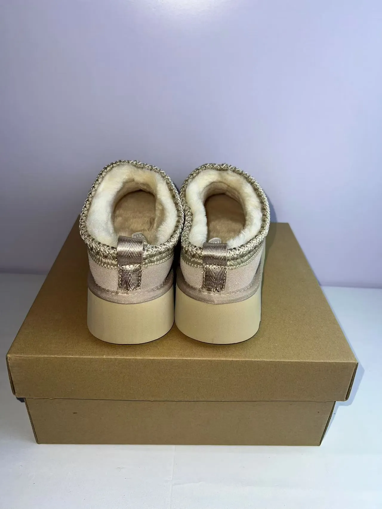 UGG Tasman Beige Gold Platform Sole Shearling-Lined Casual Shoes 5