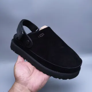 UGG Tasman 黑色麂皮带拖鞋