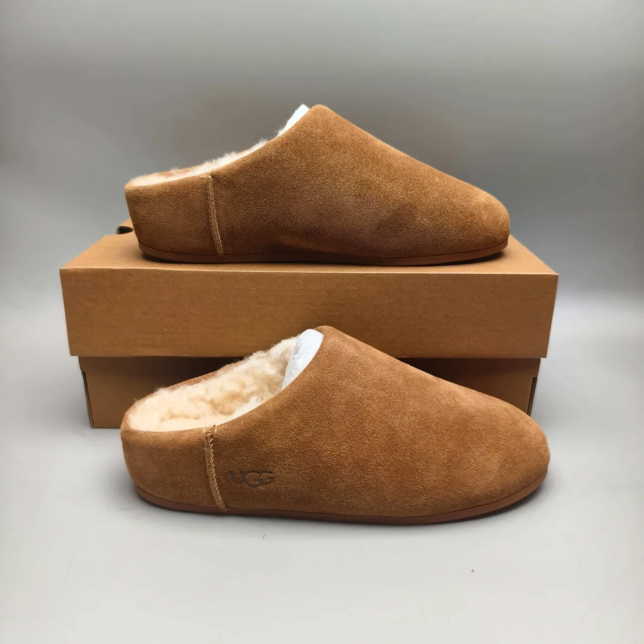 UGG Tasman أحذية منزلية بني جلد سويد مع مبطن بجلد الغنم 5