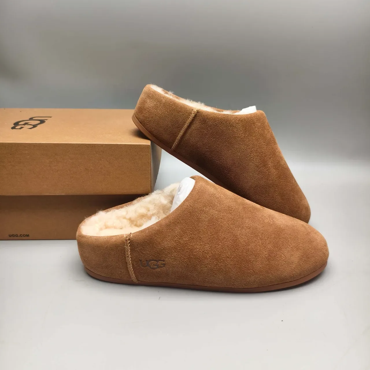 UGG Tasman أحذية منزلية بني جلد سويد مع مبطن بجلد الغنم 6