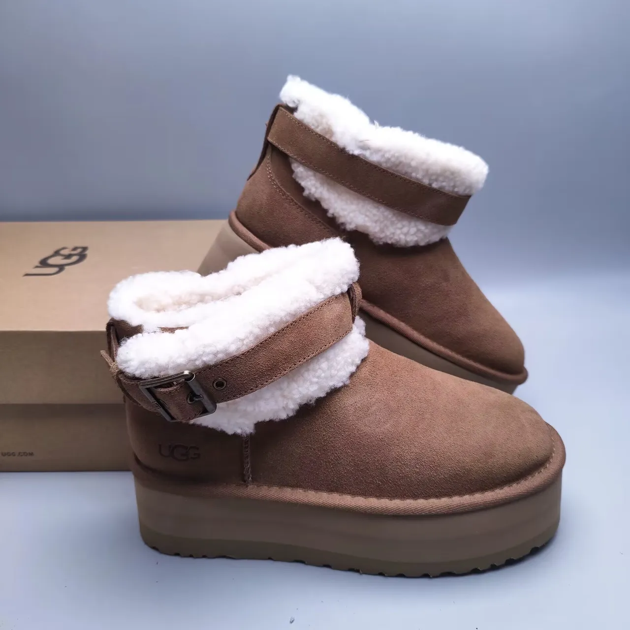UGG Tasman بني أبيض سويد أبو علوي شيرلينج لينينج كف بوتات ثلج 5