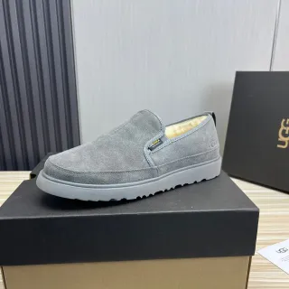 UGG Tasman Gray Suede Shearling-Lined Slip-On Loafers