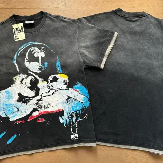 Vale Forever Distressed Acid-Wash Black Graphic T-Shirt