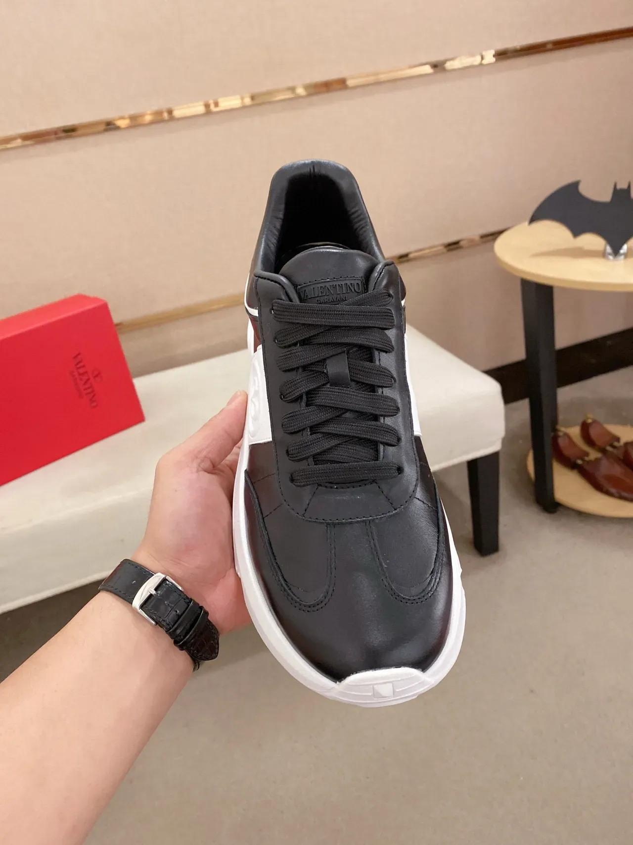 Valentino Black White Leather Upper Chunky Sculpted Sole Lifestyle Sneakers 2