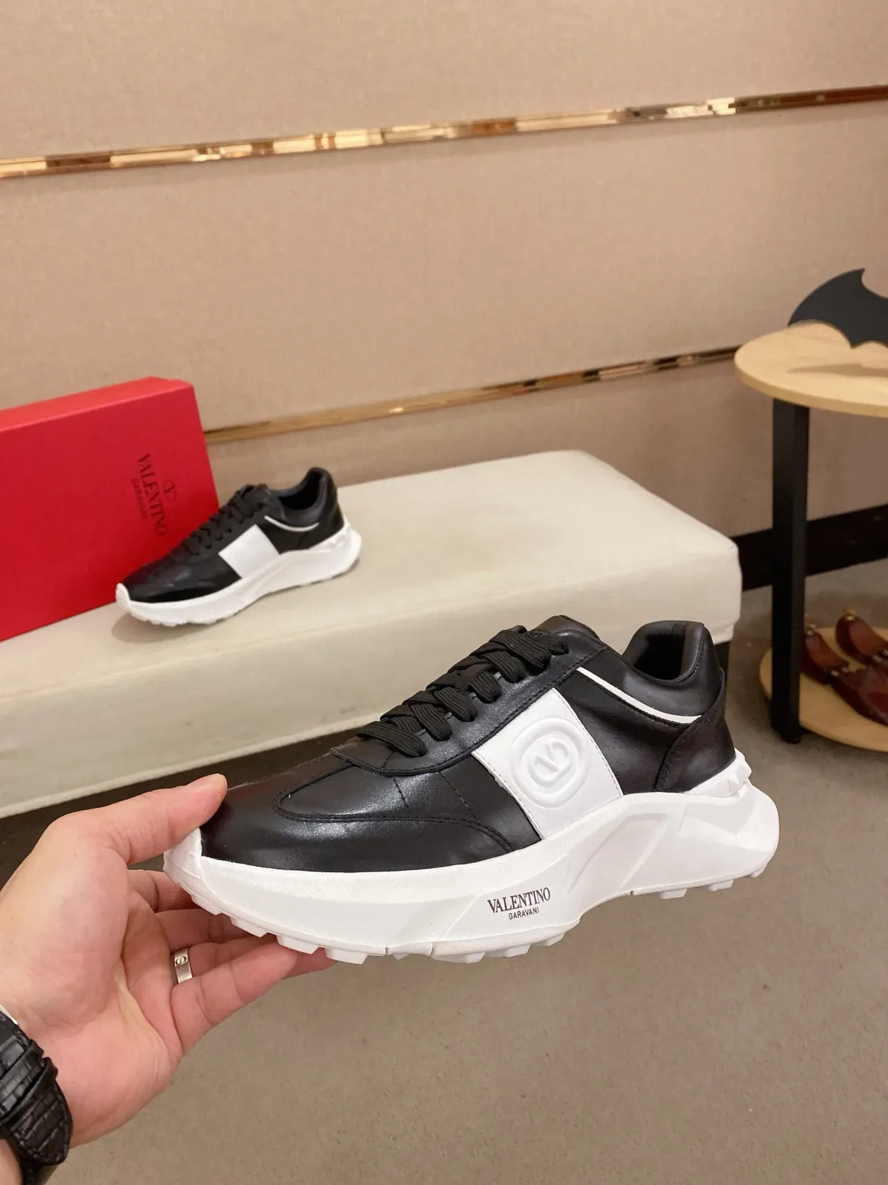 Valentino Black White Leather Upper Chunky Sculpted Sole Lifestyle Sneakers 3