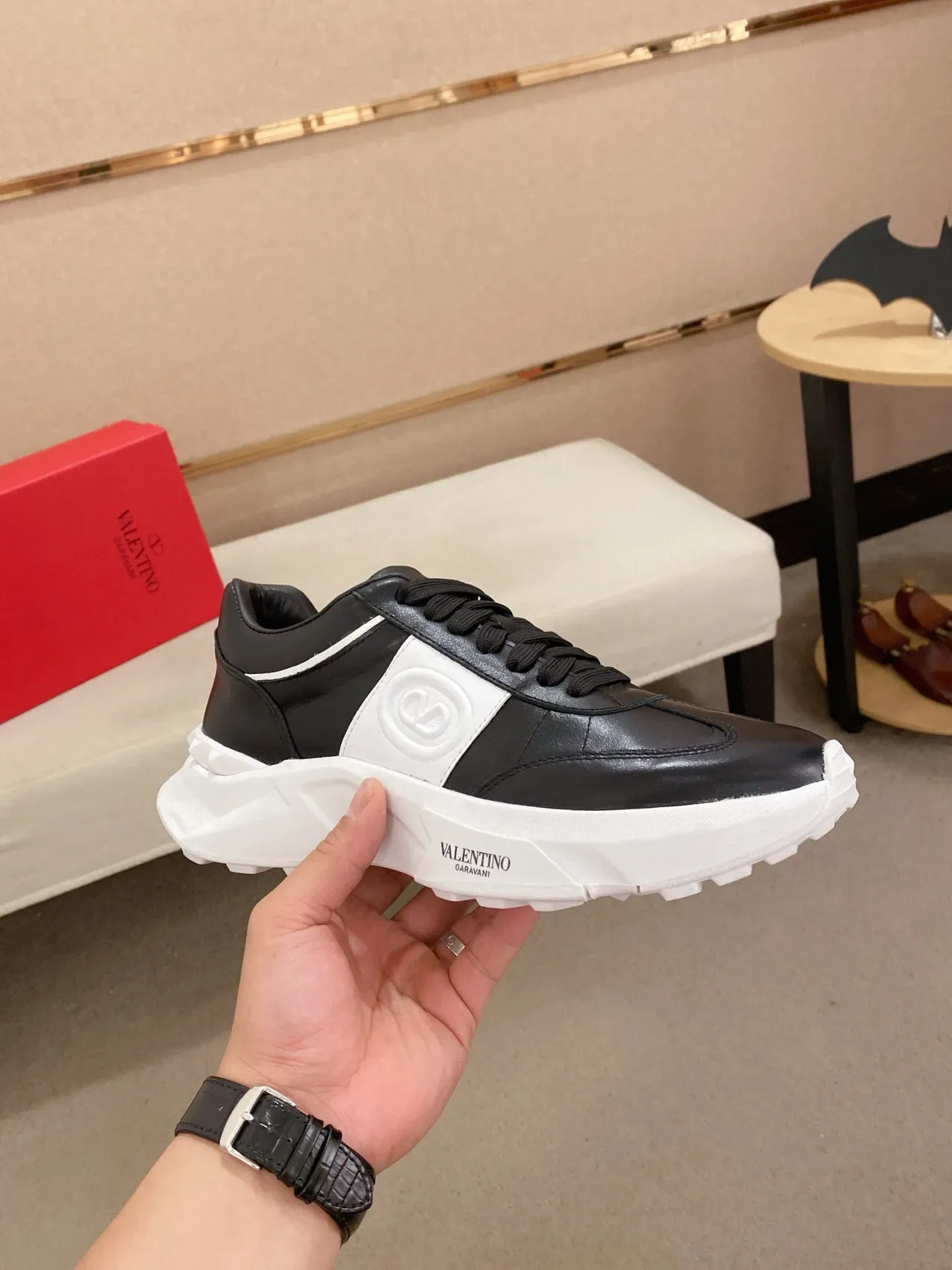 Valentino Black White Leather Upper Chunky Sculpted Sole Lifestyle Sneakers 4