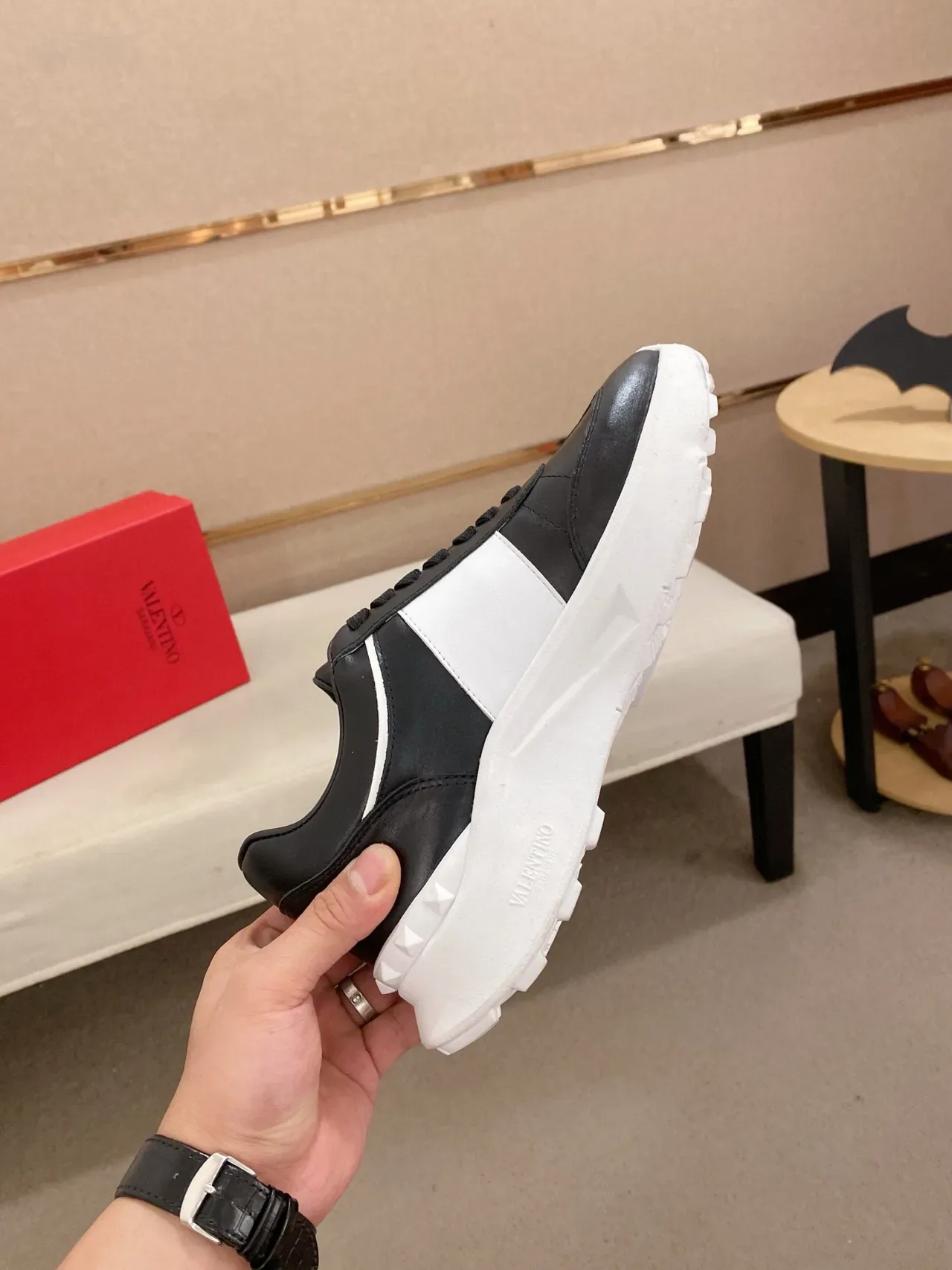 Valentino Black White Leather Upper Chunky Sculpted Sole Lifestyle Sneakers 5