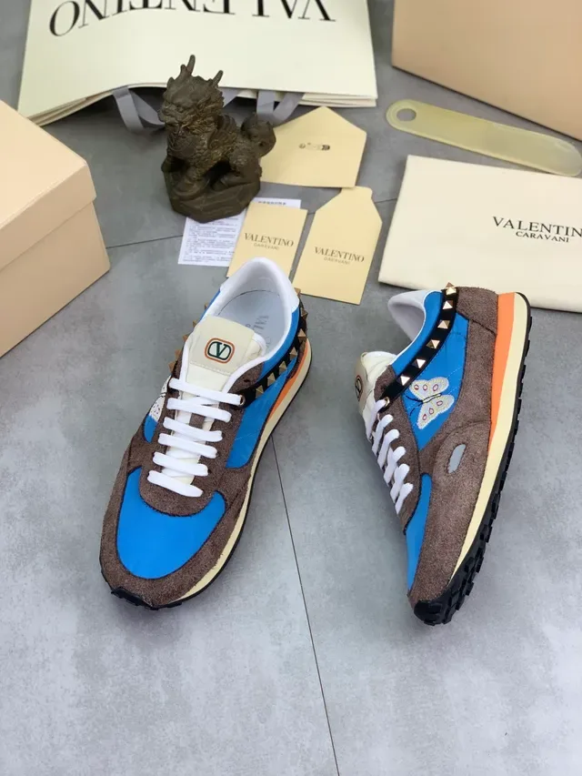 Valentino Rockstud Butterfly এমব্রয়ডার্ড নীল বাদামী লাইফস্টাইল স্নিকার 5