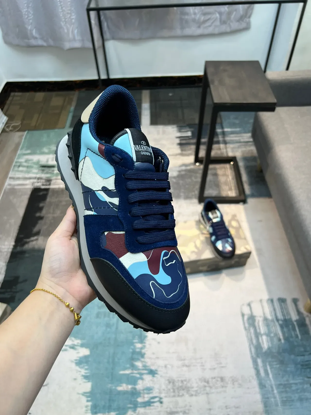 Valentino Rockstud Camuflaje Azul Marino Zapatillas Lifestyle 6