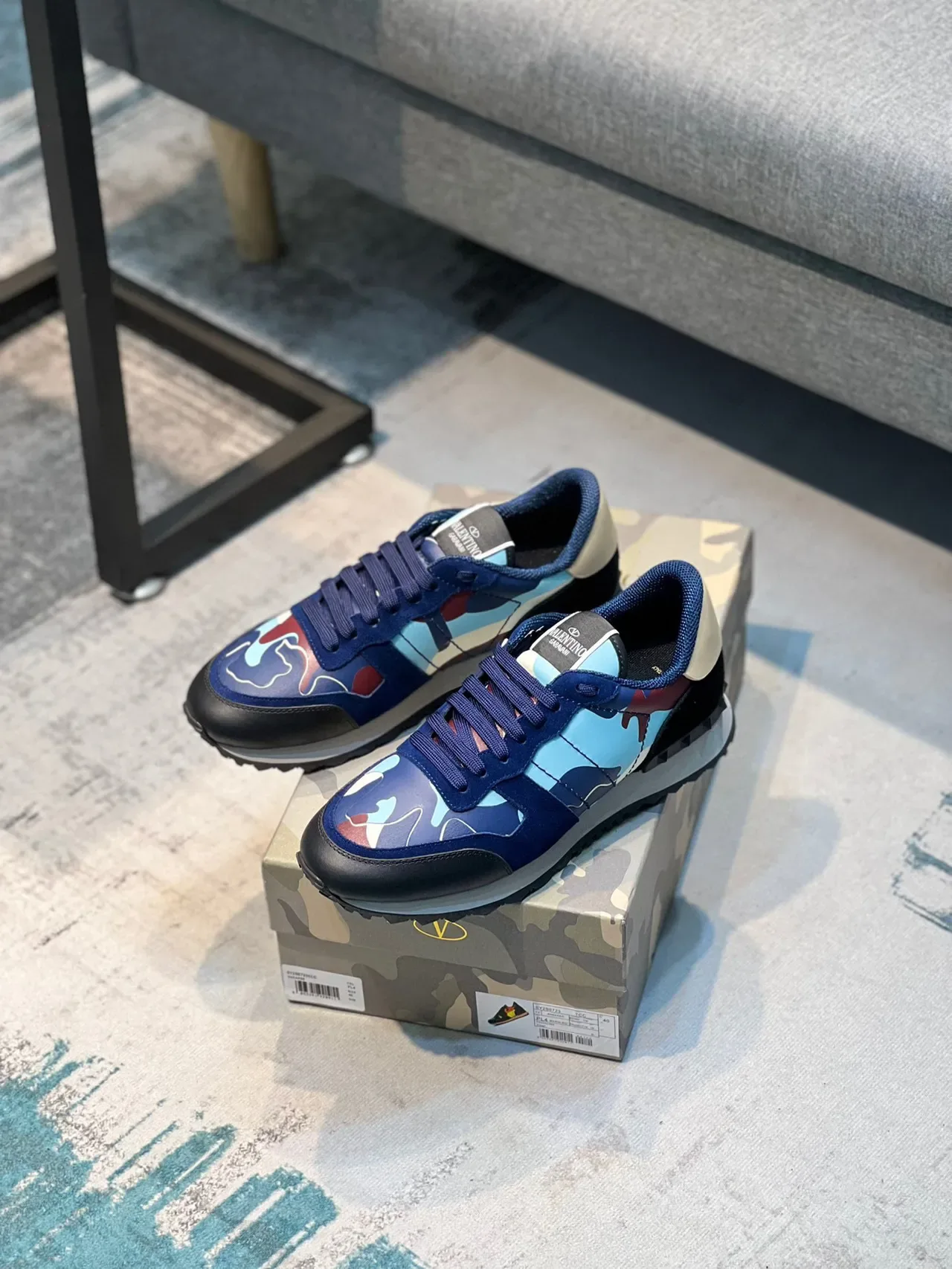 Valentino Rockstud Camuflaje Azul Marino Zapatillas Lifestyle 7