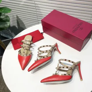Valentino Rockstud Red Leather Studded Strap Stilettos