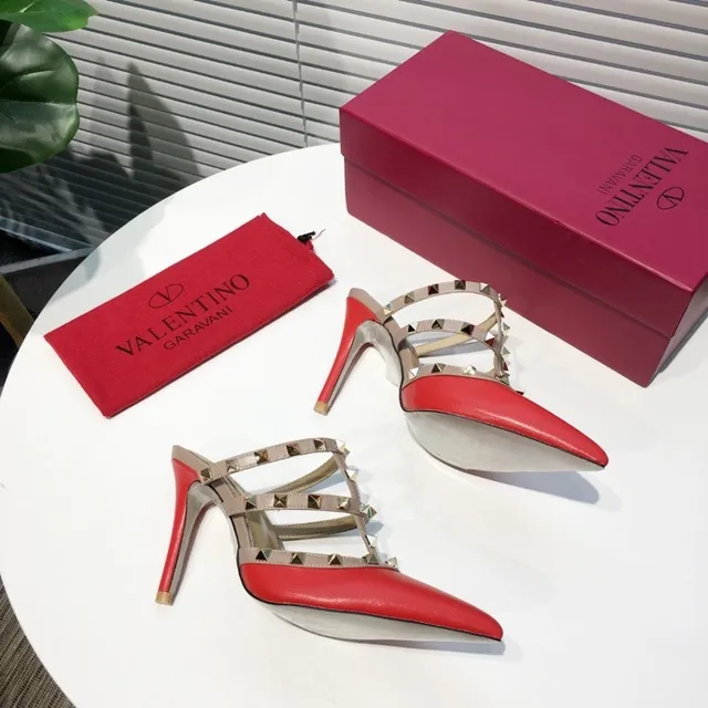 Valentino Rockstud Red Leather Studded Strap Stilettos 5