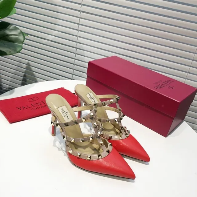 Valentino Rockstud Red Leather Studded Strap Stilettos 8