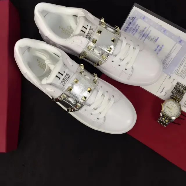 Valentino Rockstud Untitled White Gold Leather Silver Metallic Strap Lifestyle Sneakers 2
