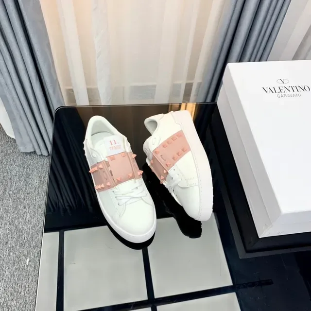 Valentino Rockstud White and Dusty Rose Studded Lifestyle Sneakers 5