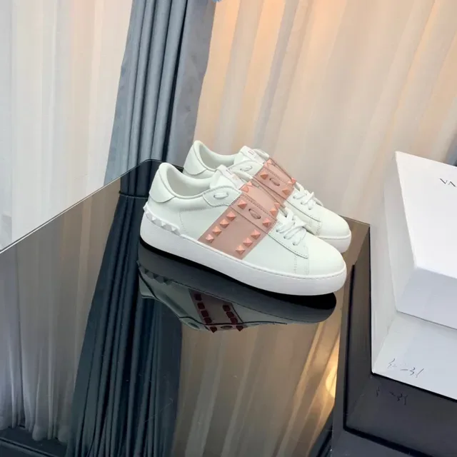Valentino Rockstud White and Dusty Rose Studded Lifestyle Sneakers 7