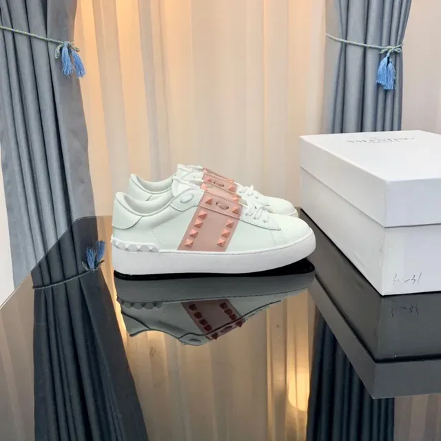 Valentino Rockstud White and Dusty Rose Studded Lifestyle Sneakers 8