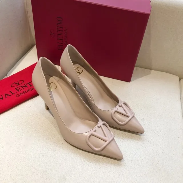 Valentino VLogo Beige Gold Pointed-Toe Stiletto Heel Pump 2