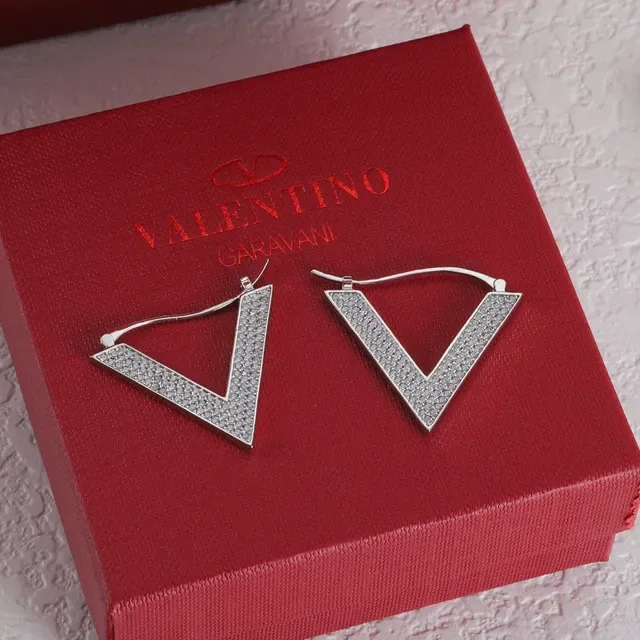 Valentino VLogo Pavé Crystal সোনা এবং রূপার হুপ ইয়ারিংস 4