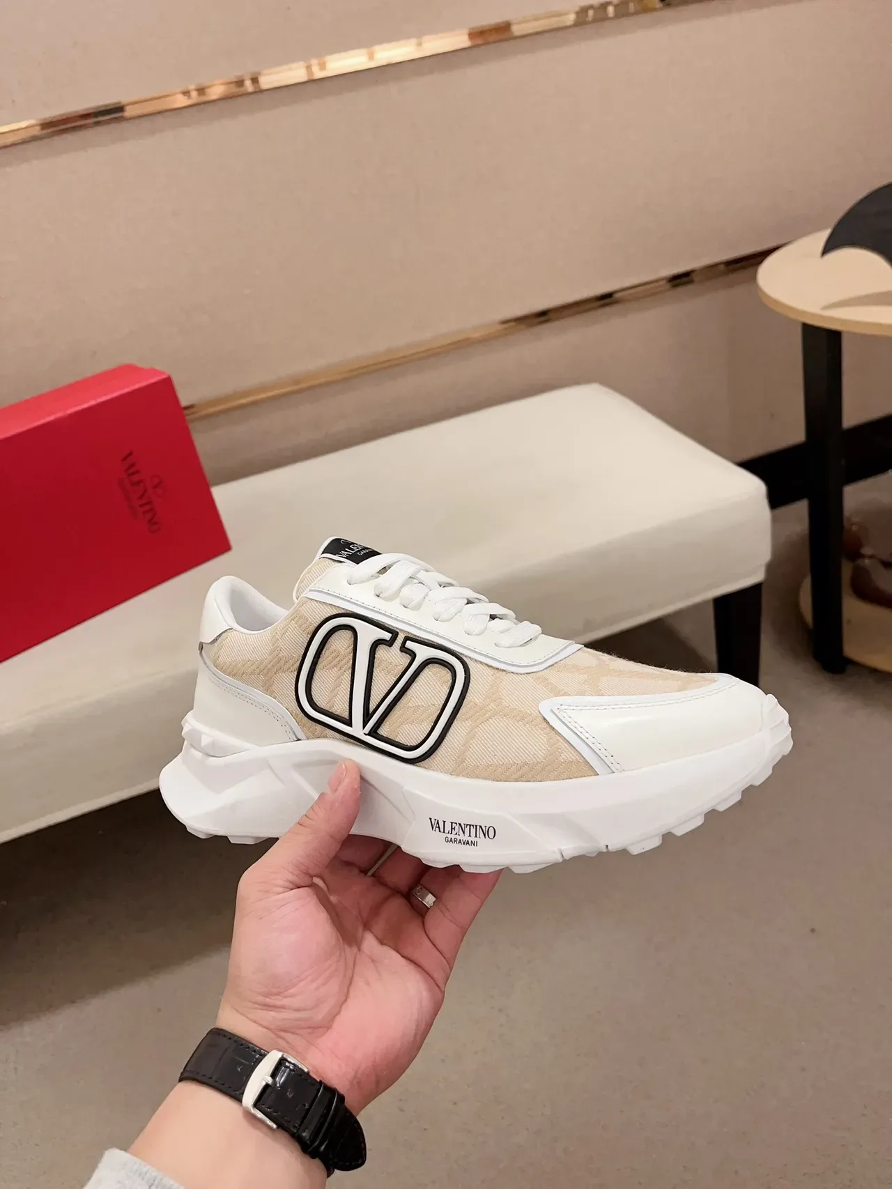 Valentino VLTN Runner Beige and White Lifestyle Sneakers 4