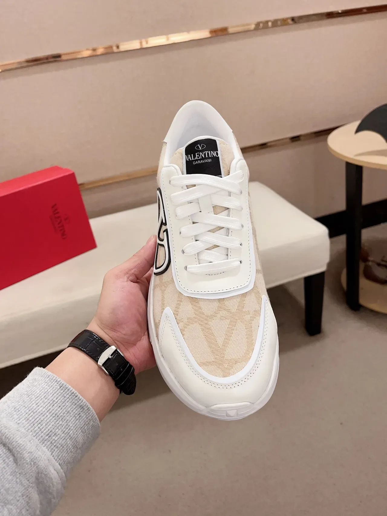 Valentino VLTN Runner Beige and White Lifestyle Sneakers 5