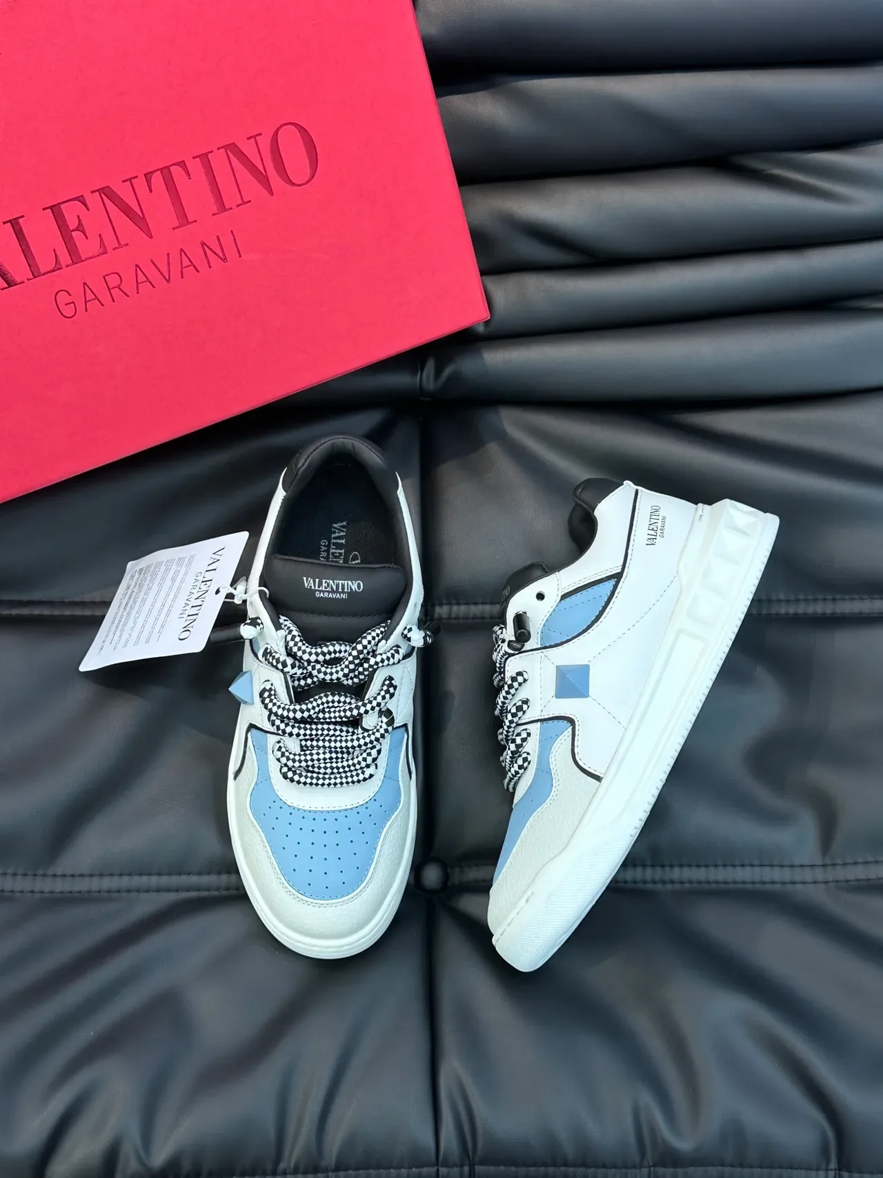 Valentino White Blue Leather Upper Light Perforated Side Panel Lifestyle Sneakers 4