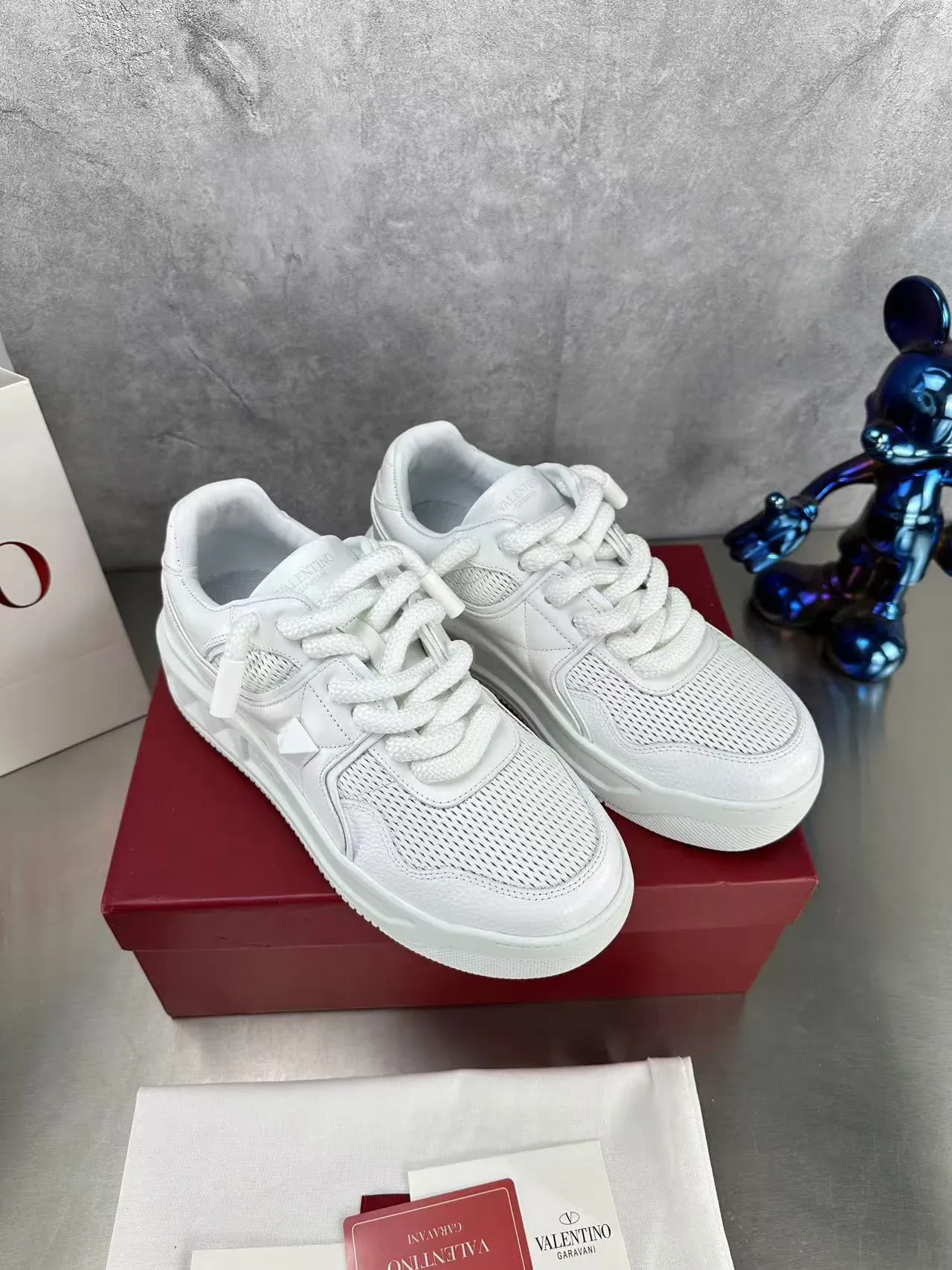 Valentino White Perforated Mesh Upper Quilted Leather Overlays Lifestyle Sneakers 8