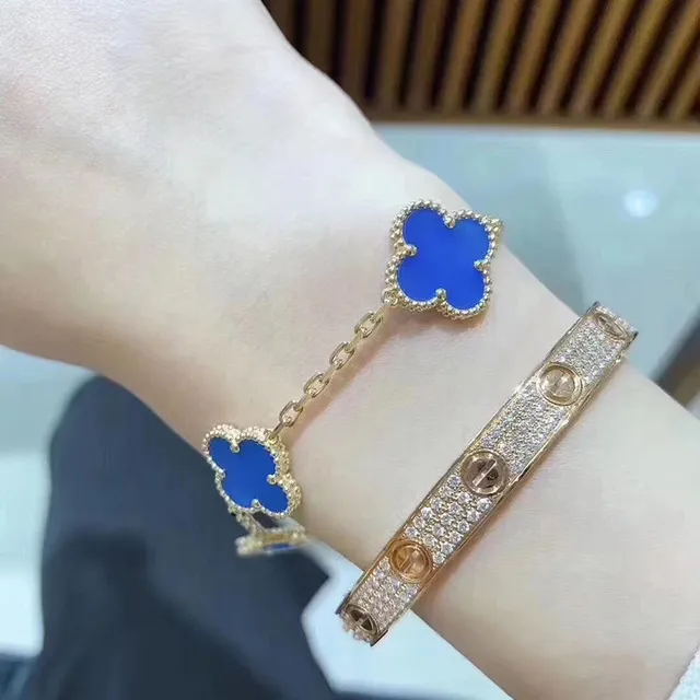 Van Cleef & Arpels Alhambra পাঁচ মোটিফ নীল এনামেল সোনার ব্রেসলেট 2