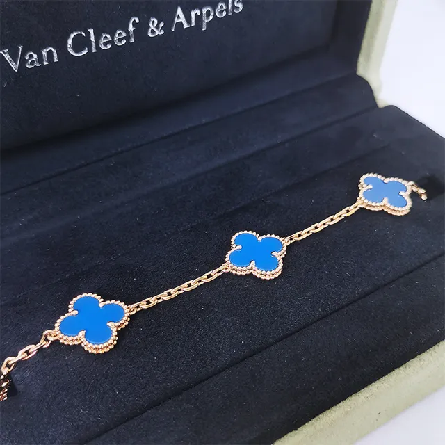 Van Cleef & Arpels Alhambra পাঁচ মোটিফ নীল এনামেল সোনার ব্রেসলেট 6