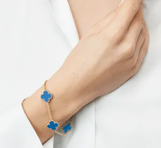 Van Cleef & Arpels Alhambra পাঁচ মোটিফ নীল এনামেল সোনার ব্রেসলেট 8