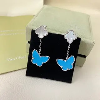 Van Cleef & Arpels Alhambra Butterfly Blue Enamel Earrings