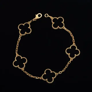 Van Cleef & Arpels Alhambra Five Motif 金色和黑色搪瓷手链