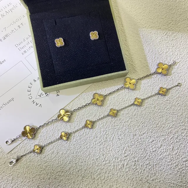 Van Cleef & Arpels Alhambra Five Motif Gold and Silver Bracelet 2