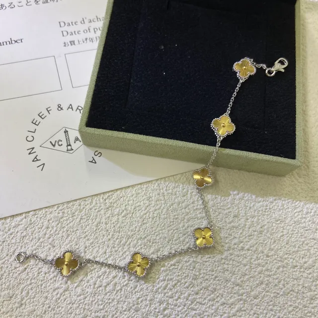 Van Cleef & Arpels Alhambra Five Motif Gold and Silver Bracelet 4