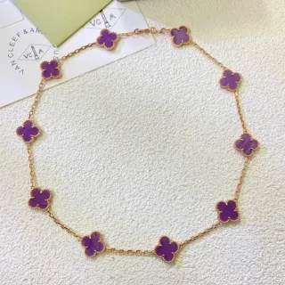 Van Cleef & Arpels Alhambra Purple Quatrefoil Gold-Tone Necklace