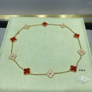 Van Cleef & Arpels Alhambra Red Enamel and Diamond Necklace