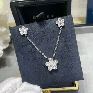 Van Cleef & Arpels Alhambra Silver Navy Five-Petal Floral Motif Pavé-Set Diamonds Necklace